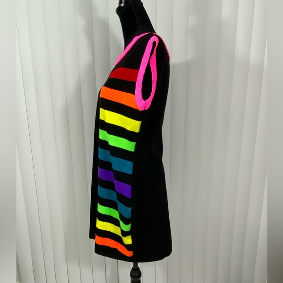 ELHOFFER DESIGN Pride Rainbow Fitted Knit Sheath Mini Dress Sleeveless Black - Picture 9 of 14